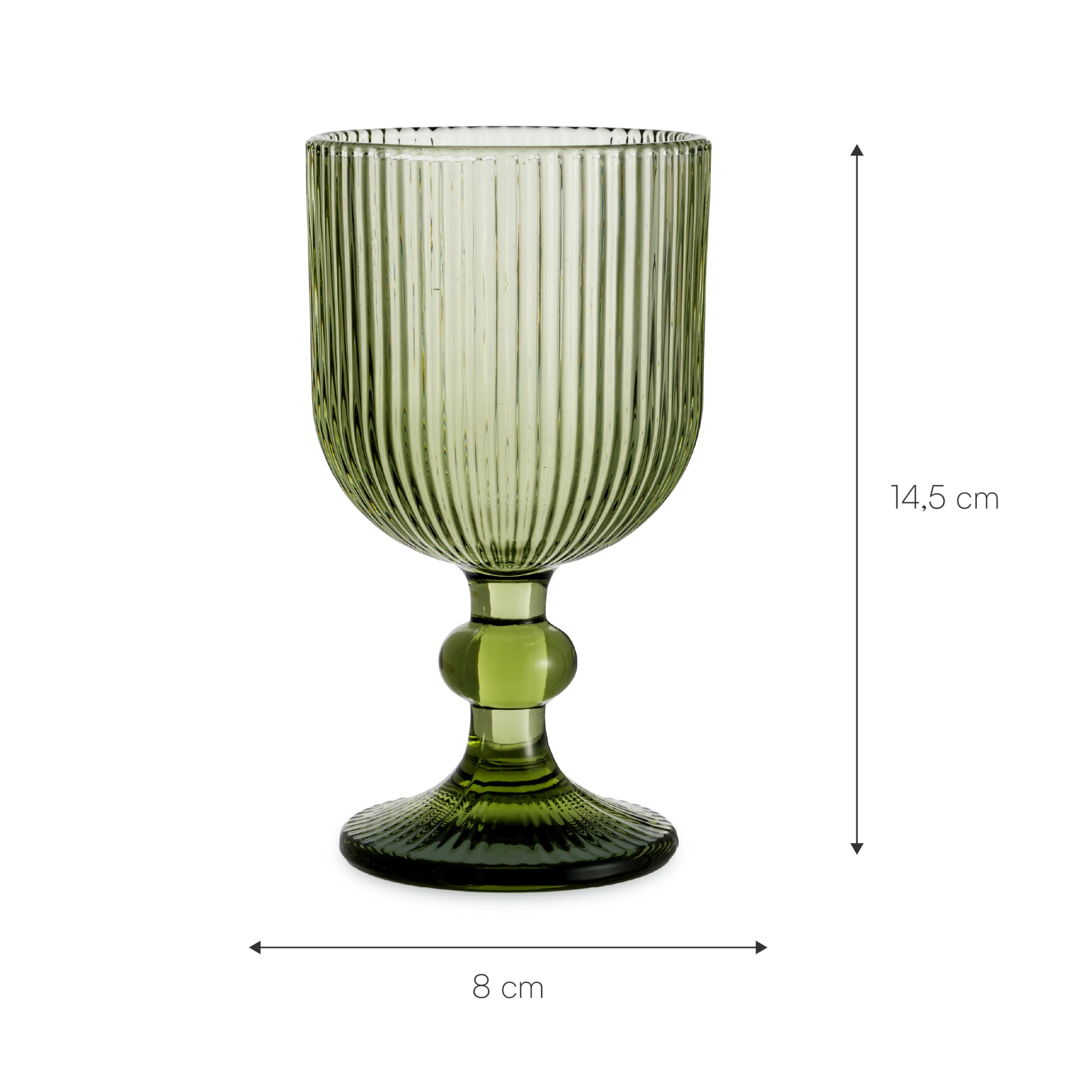 Baroni Home Set 6 pz di Calici in Vetro Colorati e Decorati con Righe in Rilievo 20 CL, Calici Eleganti Lavabili in Lavastoviglie, 8x8x14,5 cm, Verde