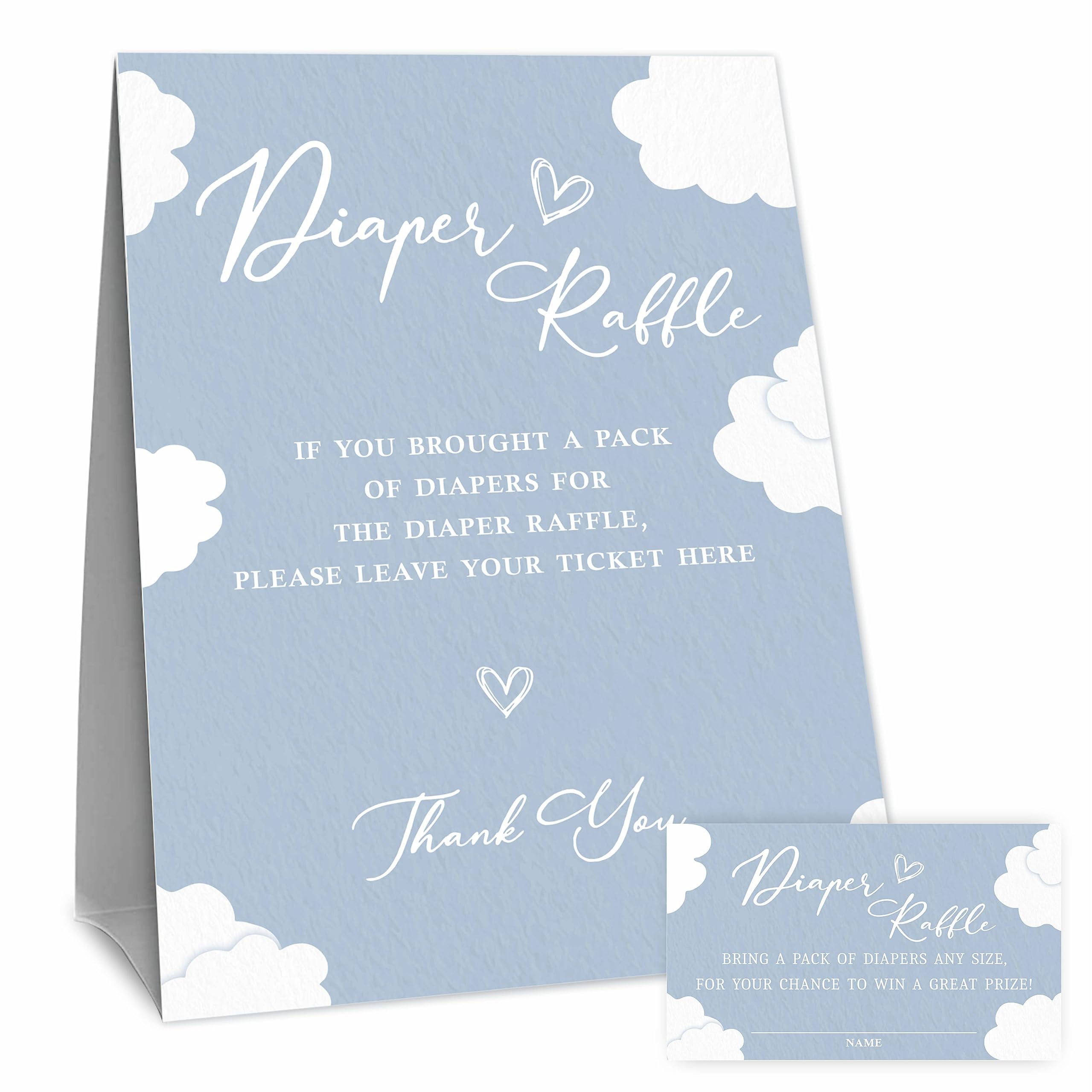 Diaper Raffle Game Sets For Baby Shower - Sky & Clouds Theme - 1 Self-Standing Sign With 50 Diaper Raffle Tickets - Gender Reveal, Baby Shower Shower Party Decorations & Supplies - 03