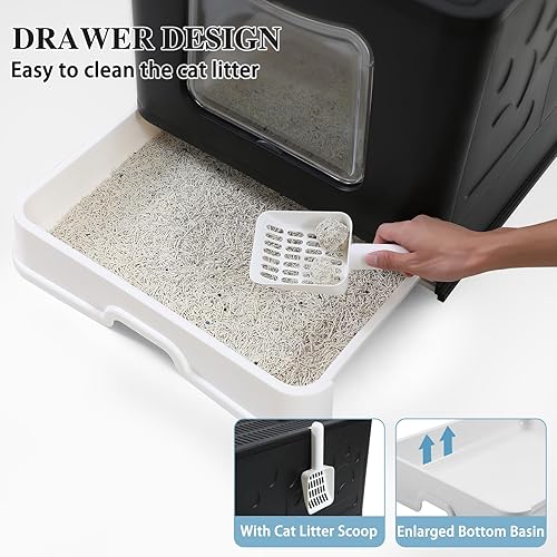 Miniatura 5 de Bolux Caja de arena plegable con tapa, caja de arena extra grande con cuchara de arena para gatos, cajón tipo bandeja de arena fácil de recoger y