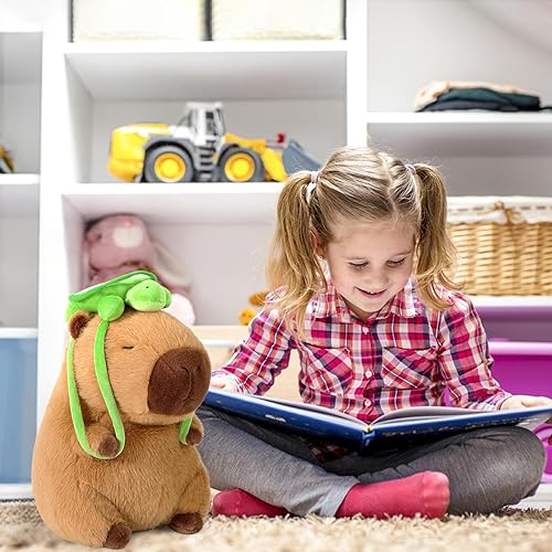 Miniatura 4 de Ditucu Lindo juguete de peluche Kawaii Capybara de Capybara con mochila de tortuga, regalos para abrazar para niños, marrón, 13 pulgadas
