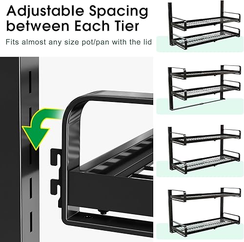 Miniatura 3 de Estante colgante expandible de 19 a 30 pulgadas, organizador de ollas y sartenes de 2 niveles resistentes para montar en la pared con 10 ganchos y 5