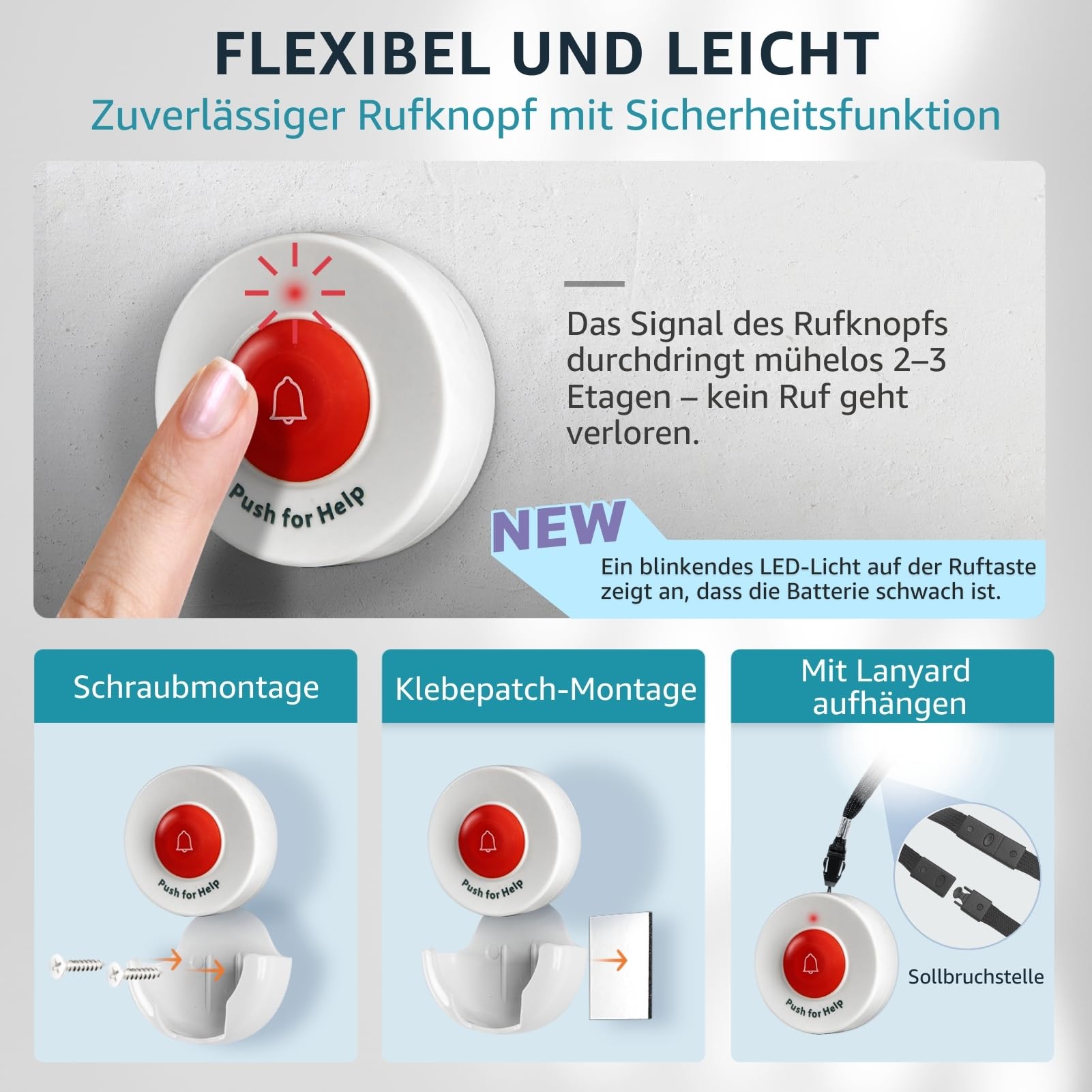 Pflege Pager mit 2 Rufknöpfen Kabelloses Rufsystem für Senioren Altenpflege und betreutes Wohnen Notrufhilfe auf Knopfdruck