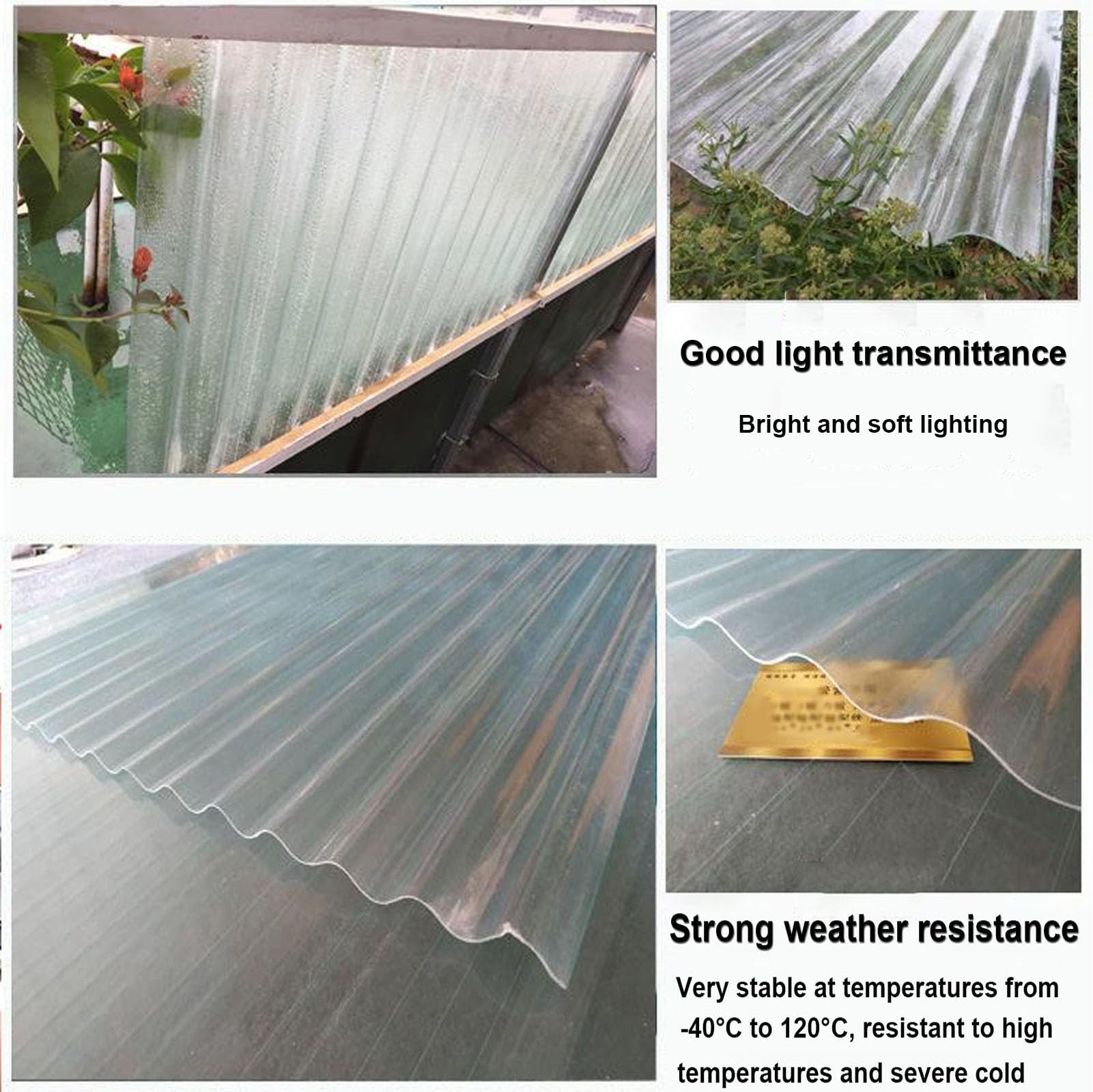 Hojas de Techo Corrugado, 1.5mm Panel para Tejado Transparente, Paneles para Tejado Resistentes al Impacto, Chapa Ondulada para Invernaderos, Placa Ondulada Anti-UV (0.9×1.7m/35×67in,1pcs)