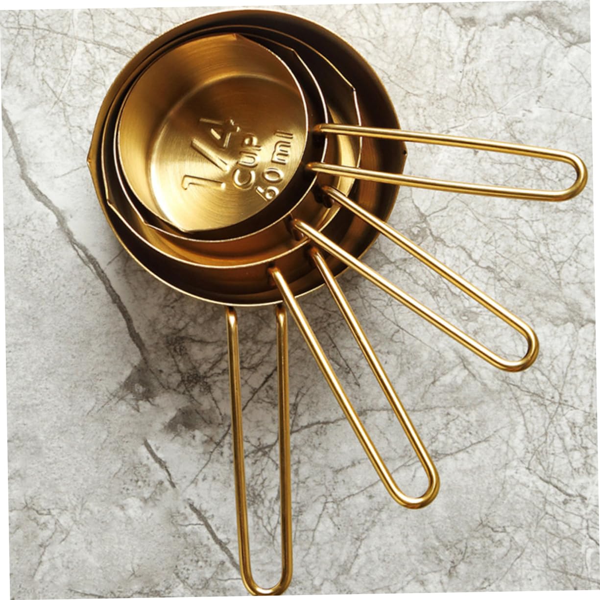 TOPBATHY 4pièces Cuillères Doseuses Acier Inoxydable Dorées Lot Pour Cuisine Et Pâtisserie Avec Manche Long Suspension Pour Rangement Facile