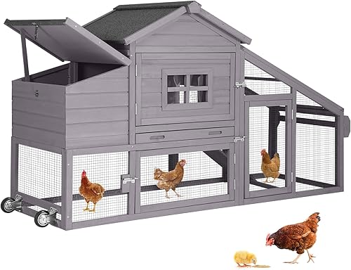 Miniatura 7 de GUTINNEEN Gallinero móvil de gallinero sobre rueda, conejera para 2-4 pollos de 67 pulgadas (soplado)
