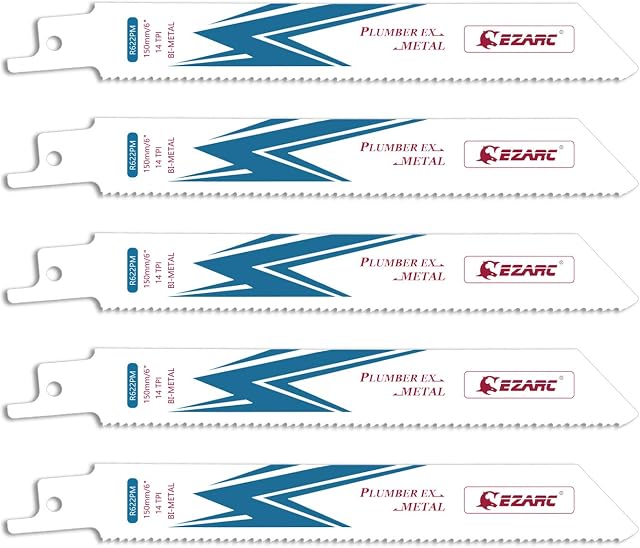 EZARC Reciprocating Saw Blade Bi-Metal Cobalt Sabre Saw Blades for Metal Cutting 150mm 14TPI R622PM (5-Pack)