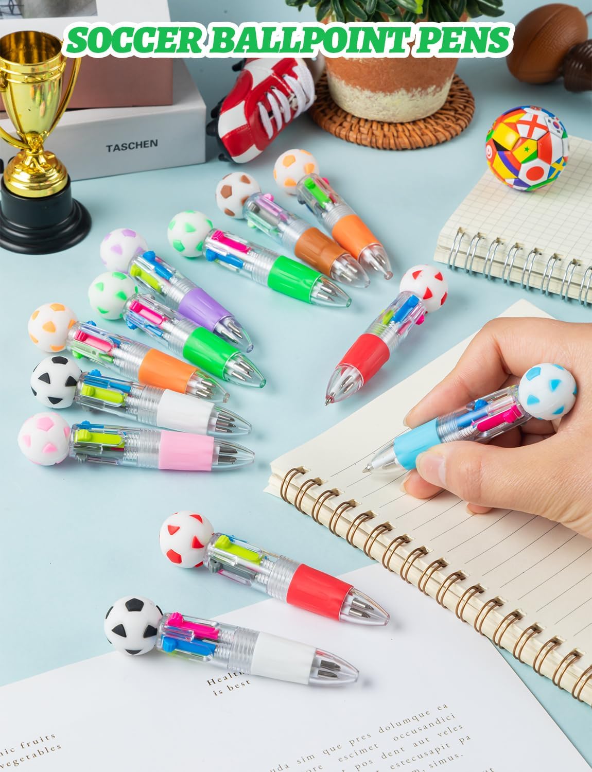 Soccer Mini Multicolor Ballpoint Pens Cute 4-in-1 Retractable Pen Bulk for Birthday Party Classroom Student Prizes Teacher Rewards