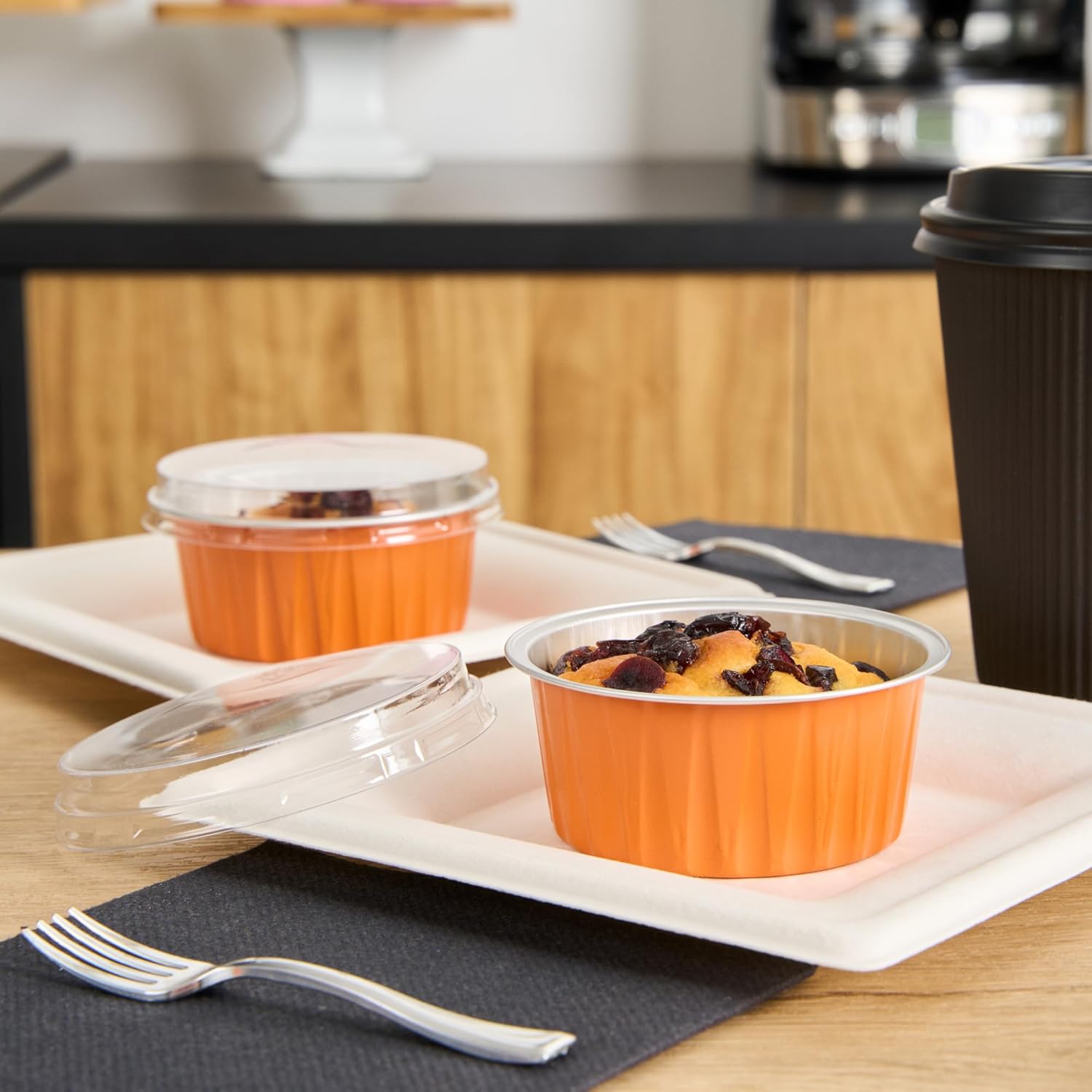Restaurantware 4 Ounce Disposable Ramekins 100 Round Creme Brulee Disposable Cups - Oven-Safe For Cupcakes And Muffins Orange Aluminum Disposable Baking Cups Freezer-Safe Lids Sold Separately