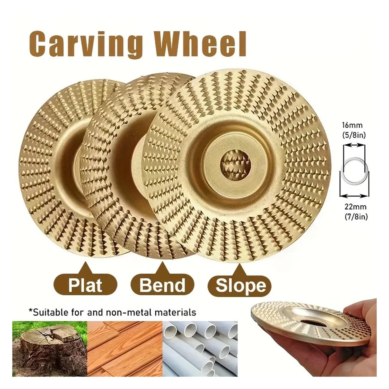 Disco de lijado versátil for pulir y tallar madera, 3 unidades, herramienta abrasiva 22 mm diámetro interior