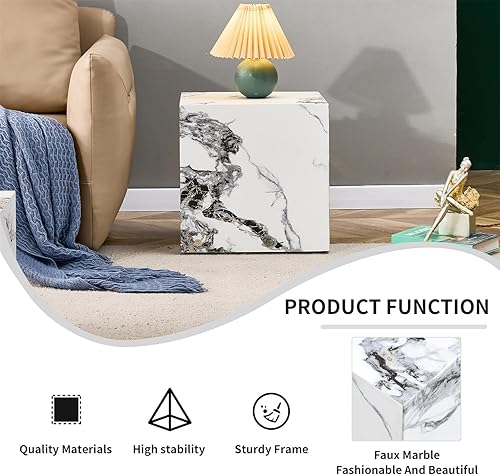Miniatura 5 de Mesa auxiliar, mesa auxiliar con grano de mármol blanco, moderna mesa de sofá al lado del sofá, mesa de sala de estar, mesita de noche para espacios
