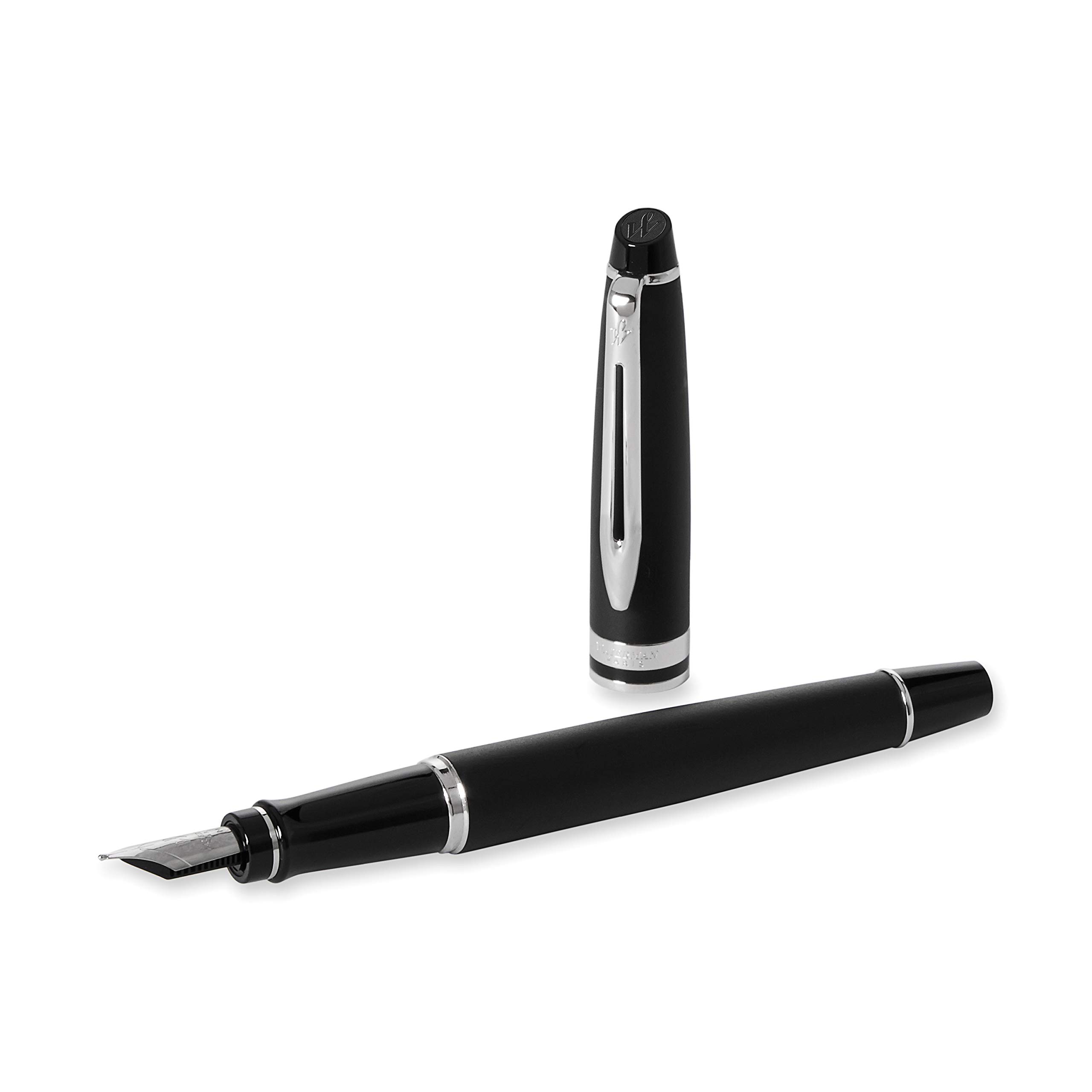WATERMAN Expert Mat Siyah Krom Tasarımlı Dolma Kalem, Orta Kalınlıkta Uç, Mavi Mürekkep (S0951860)