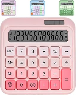 Sonicefit Mechanical Switch Basic Calculator 12 Digits, Solar/Battery Dual Power, Tactile Keys & Large LCD Display, Cute A...