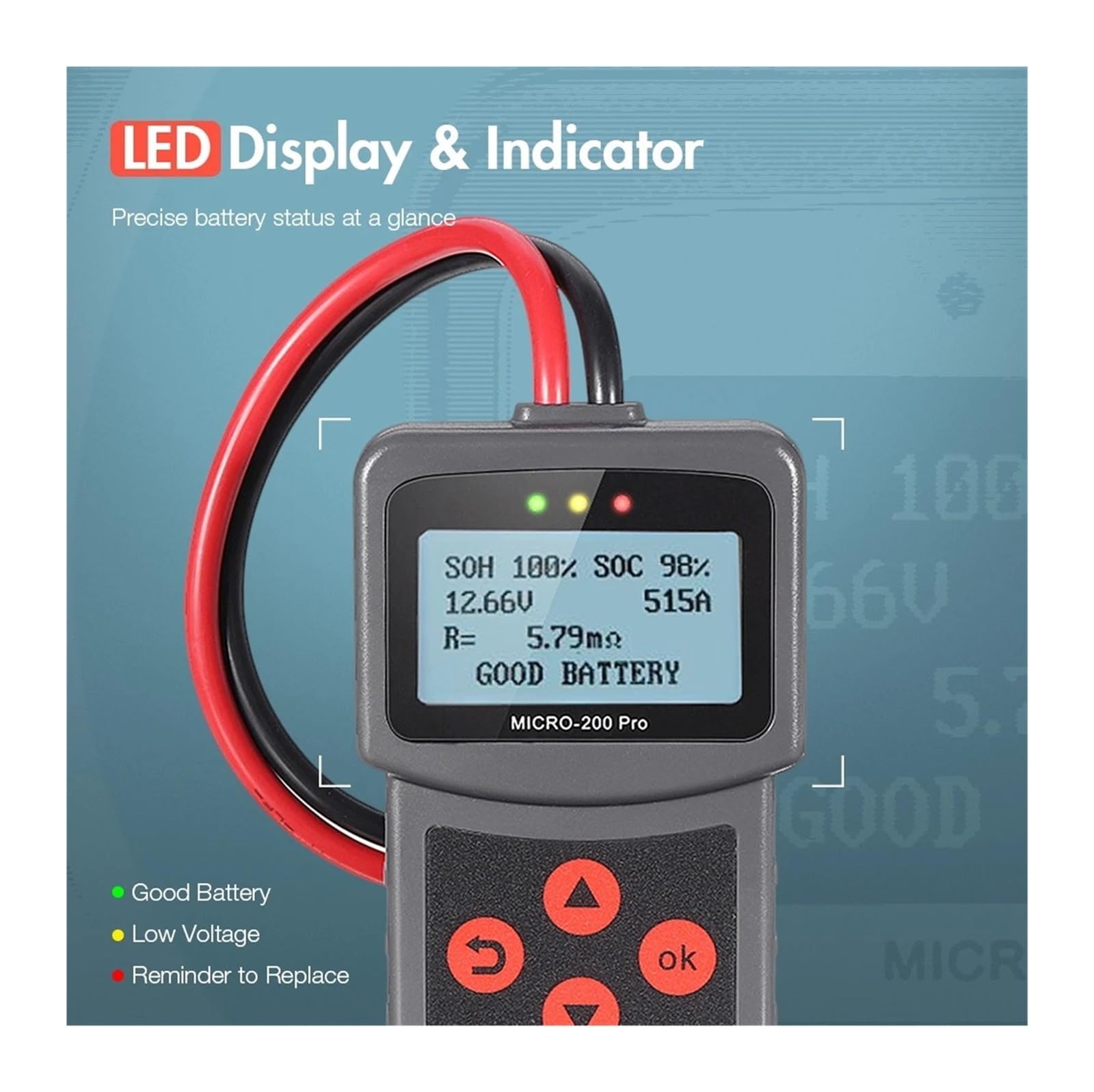 Batterie-Belastungstester, 200 Pro 12 V Digitaler Autobatterietester 200Pro EFB Blei-Säure-Batterie Anlassen Ladediagnosetool