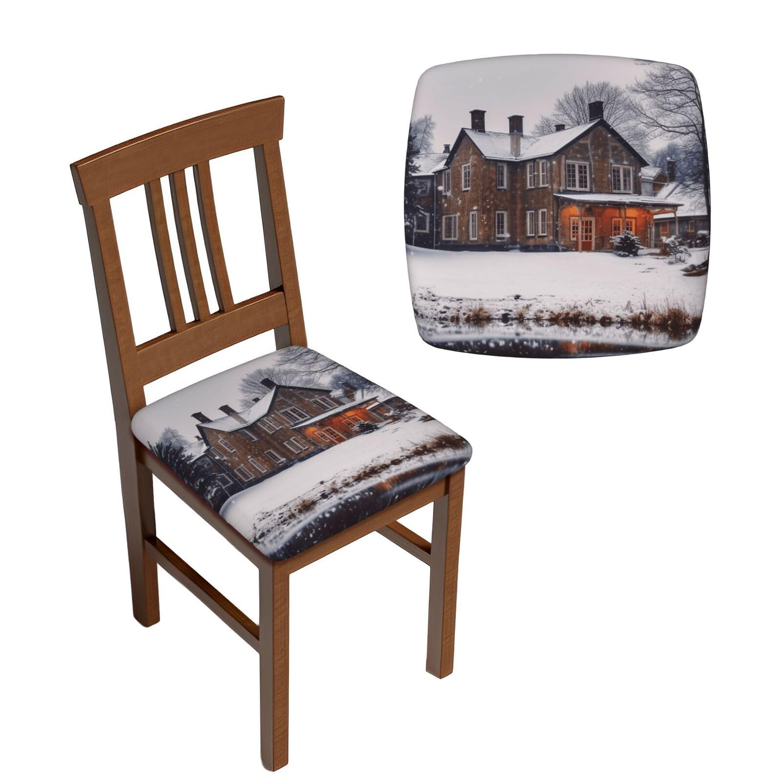 NONHAI 4PCS Dining Chair Seat Covers Set Winter Farmhouse Stretch Removable Chairs Covers Washable Seat Cushion Slipcovers Protector for Dining Room Kitchen Chairs