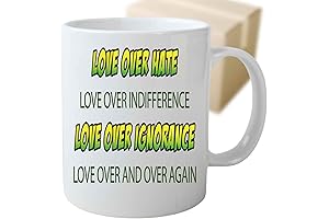 Inspirational Feminist Love Over Hate Ceramic Coffee Mug