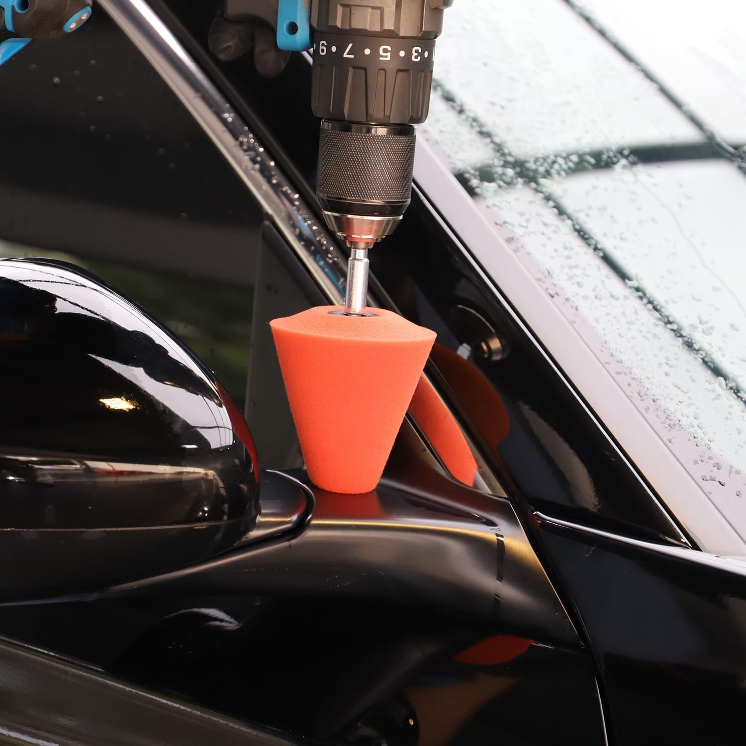 SPTA Polishing Cone, Car Wheel Hub Drill Buffing Sponge Pads Kit, Polishing Ball (Orange T140 Heavy Cut Polishing Cone)
