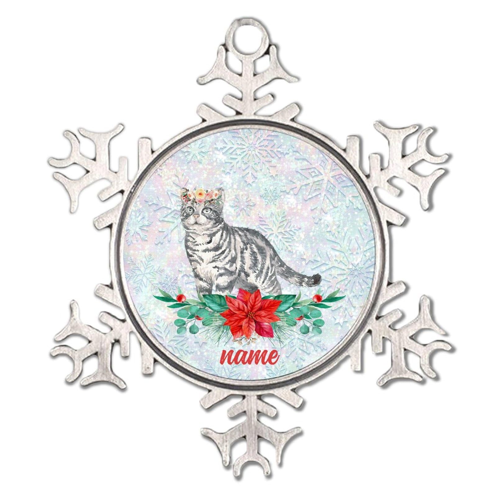 2023 Personalized Cat Christmas Tree Hanging Ornaments Round Christmas Tree Ornament Pet Owner Gift Elegant Keepsake Tabby Gray Cat Photo Collectible Gift for Xmas Party Decorations