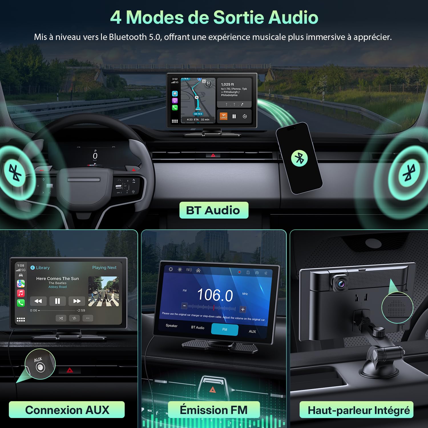 Schermo CarPlay Auto 9" compatibile con Apple CarPlay e Android Auto wireless, SuperLink e AirPlay doppio mirroring, dashcam 4K + retrocamera 1080P, registrazione in loop, 64GB inclusi, Bluetooth