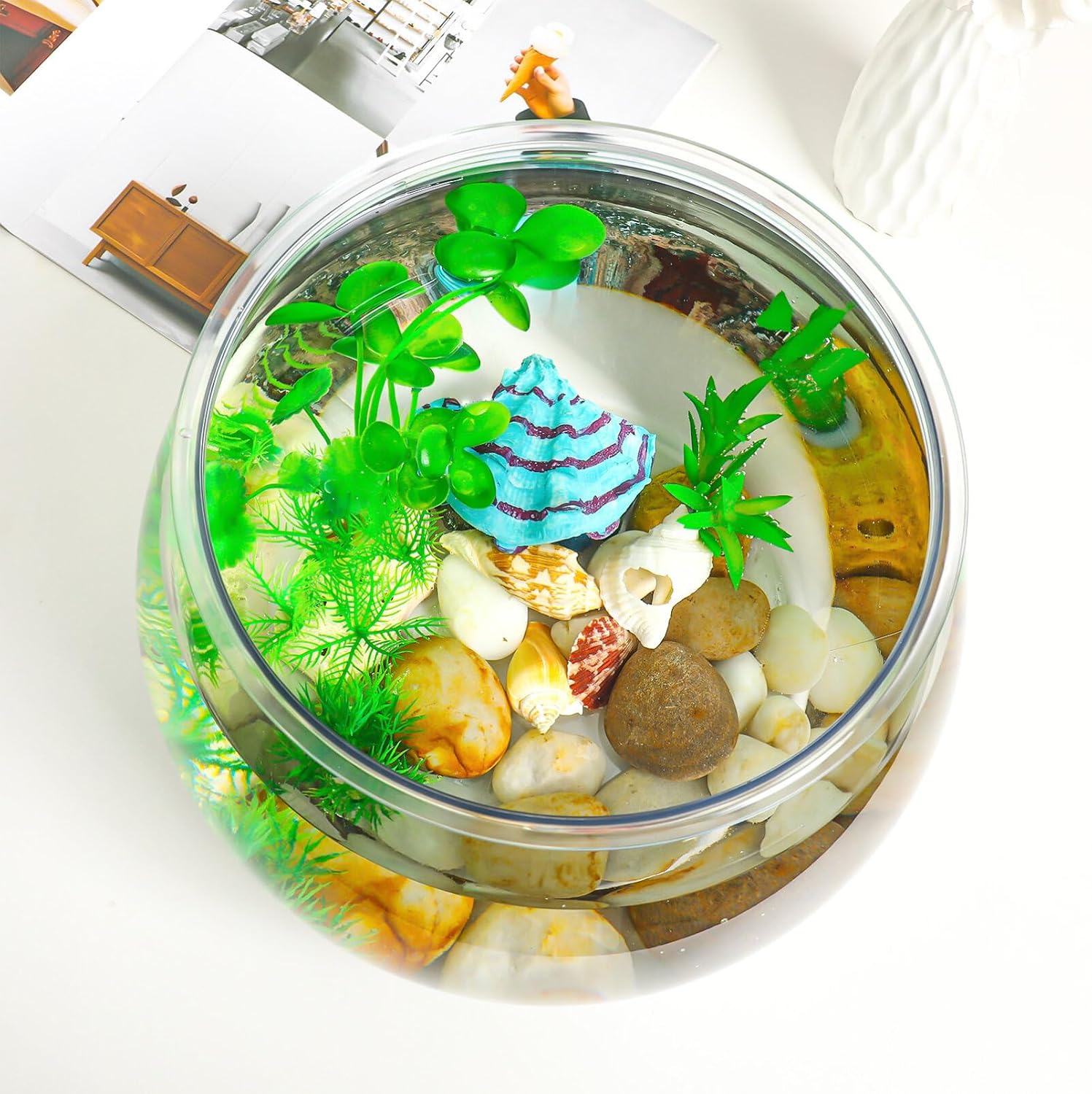 Balacoo Clear Fish Bowl: Plastic Vase Bowl Round Aquarium Terrarium Fish Bowl Hydroponic Plants Holder Flower Vase Fish Tank Pot Tabletop Plant Terrarium