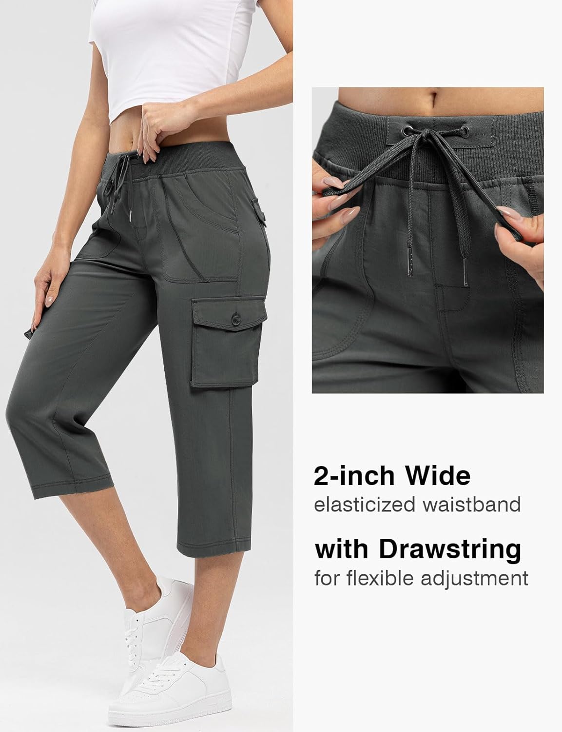 Rdruko Women's Cargo Capris Pants Lightweight Quick Dry Hiking Summer Casual Travel Pants with Pockets - Image 5