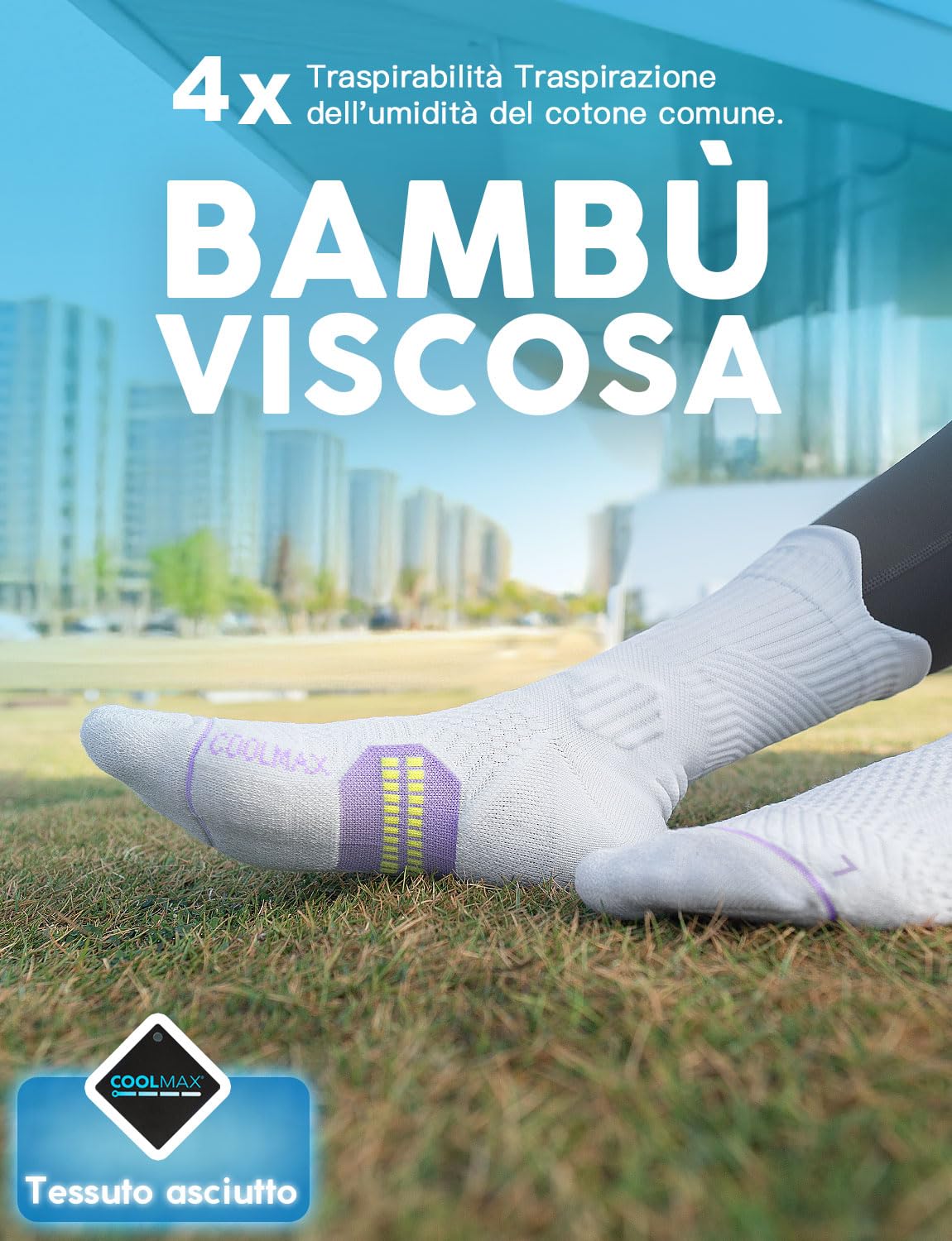 Calzini da Running Compression in Bamboo con Coolmax - Anti-VescicheperTrekking & Palestra VescicheCon Cuscino a Zone Ventilazione Rete Supporto