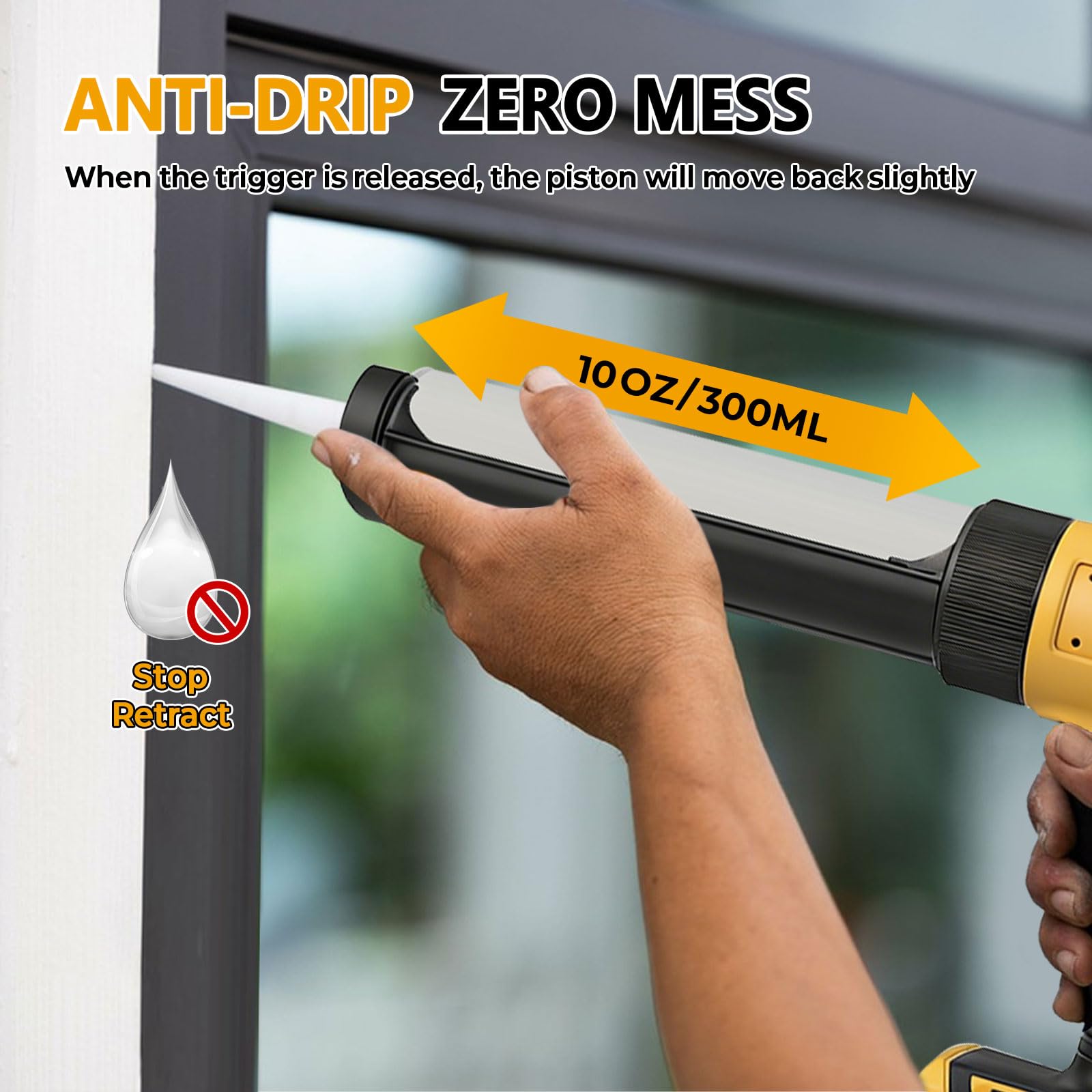 Pistola per sigillatura senza fili per Dewalt, applicatore elettrico per pistola sigillante siliconica per cartucce da 300 ml con 6 velocità regolabili, display digitale, luce LED e antigoccia per