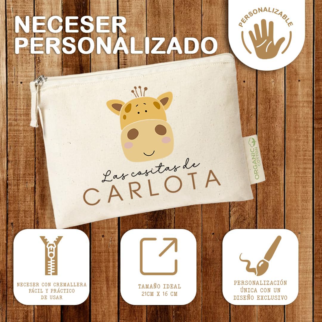 Evyre Pack Bolsa + Neceser Personalizado guardería Escuela Infantil Mochila con el Nombre Regalo Original Saco ropita Preescolar 100% algodón merienda organizadora