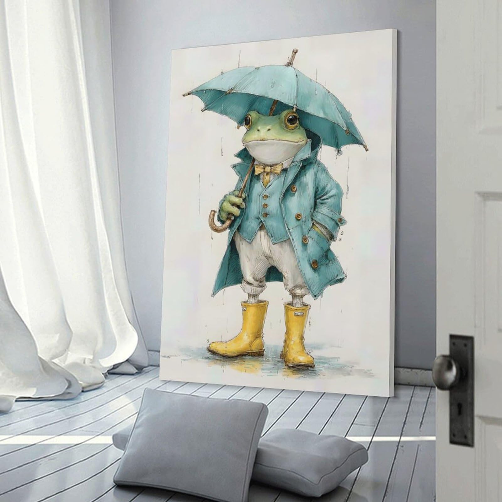 Junmoney Hanging Wall Art Frog in A Trench Coat with Umbrella, 16x24inch(40x60cm), for Living Room, Bedroom Or Apartment Walls, Decorative Artwork for Empty Walls