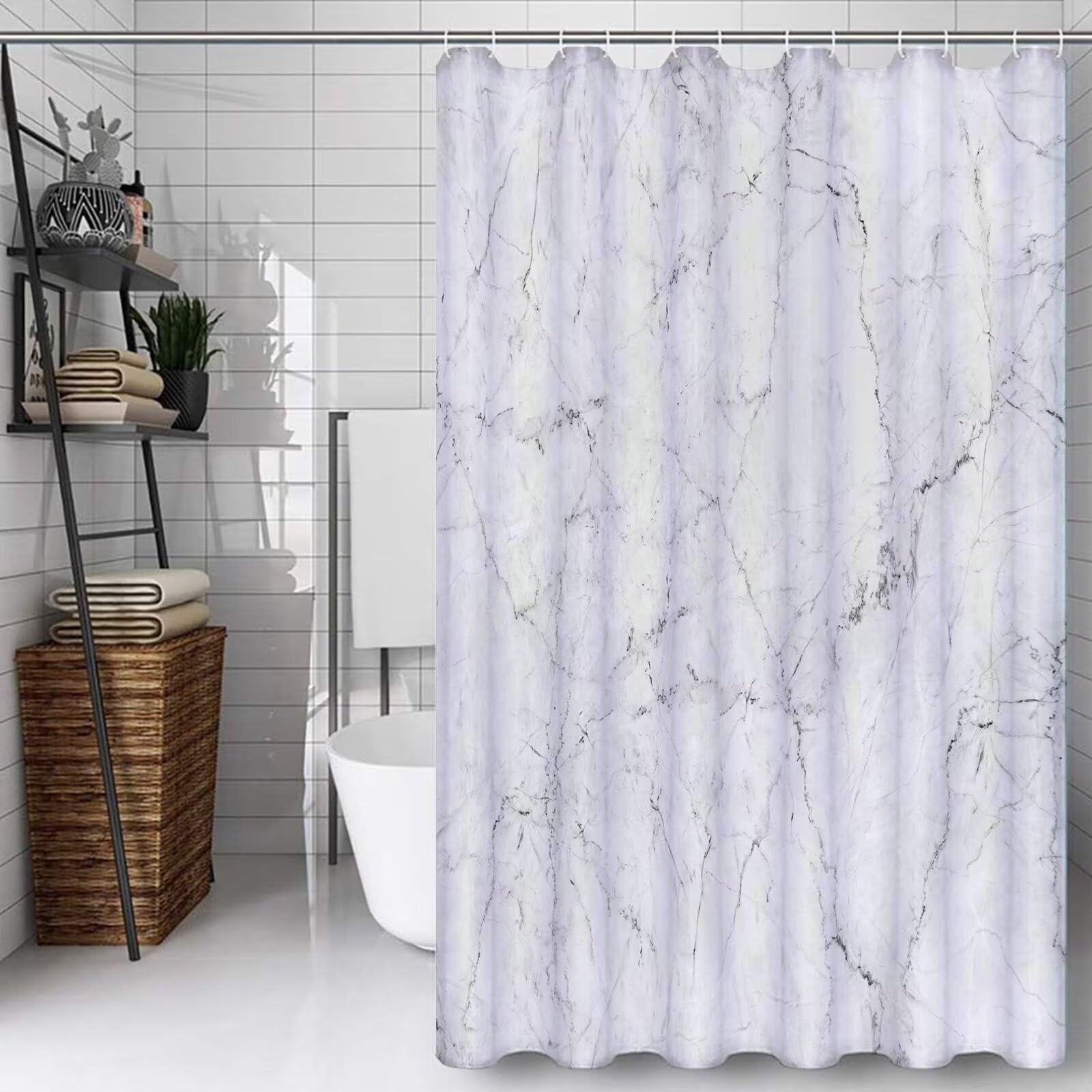Gris Rideau Douche 180x210cm Rideau de Douche Nature Shower Curtain – Impression Polyester Tissu – avec 12 Crochets – Tissu Lavable en Machine – Imperméable – pour Salle de Bain – Hôtel D#346