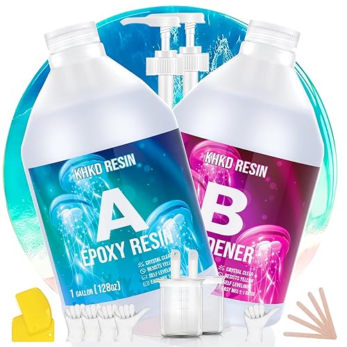 Kit de resina epoxi transparente, resina epoxica de 2 galones, autonivelante, bajo olor, sin burbujas, relación 11, kit de resina apta para
