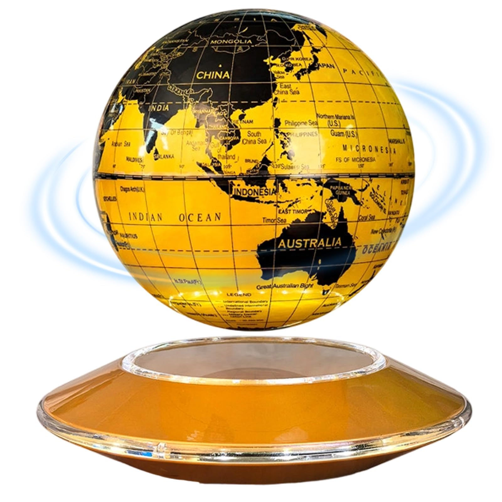 Floating Globe Lamp, 6" Magnetic Levitating World Map Light with 360° Self-rotating, New Tech Gadgets for Home Office Desk Decoration & Kids Education Yellow Flying saucers