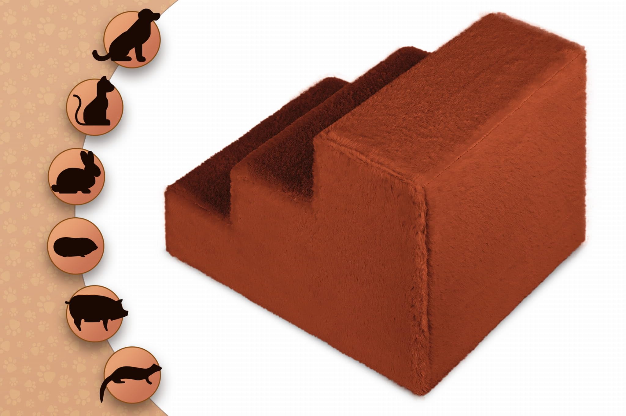MG Design Escalera para Mascotas de Naranja – 3 peldaños – Marco de Madera Estable, Ligera y cómoda, para sofá y Cama, para Perros y Gatos
