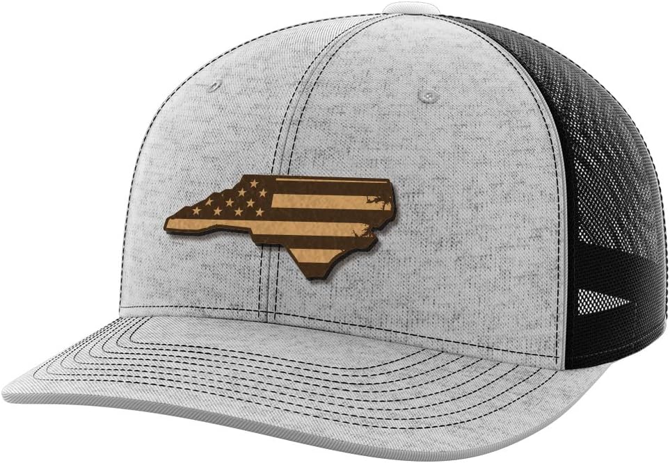 Greater Half North Carolina Leather Patch Trucker Hat – USA Made Adjustable Snapback Mesh Cap – United – 6-Panel Mid Profile