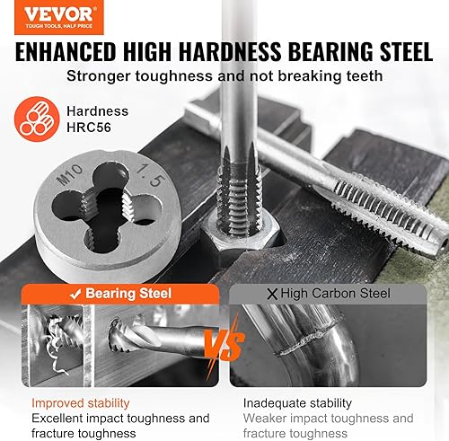 Miniatura 2 de VEVOR Juego de llaves y troqueles, 116 piezas, incluye tamaño métrico y SAE, roscas y troqueles de acero para rodamientos, herramienta de roscado