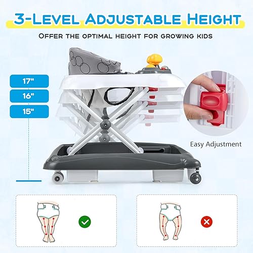 Miniatura 3 de BABY JOY Andador de bebé, 4 en 1 plegable para actividades con altura ajustable, música, luces, andador de empuje para niños y niñas de 7 a 14 meses