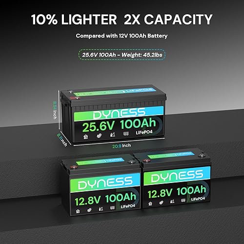 Miniatura 2 de Batería LiFePO4 de 24 V 100 Ah, batería de litio de 25.6 V con potencia de 2560 Wh, BMS integrado de 100 A con protección a baja temperatura,