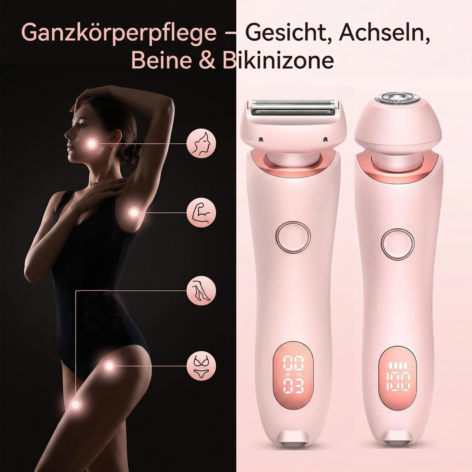 Rasierer Damen, Komfortabler Elektrischer 2-In-1-Damenrasierer, Ergonomisches Design, Trocken- Und Nassbetrieb, Glatte Haut (2pcs)