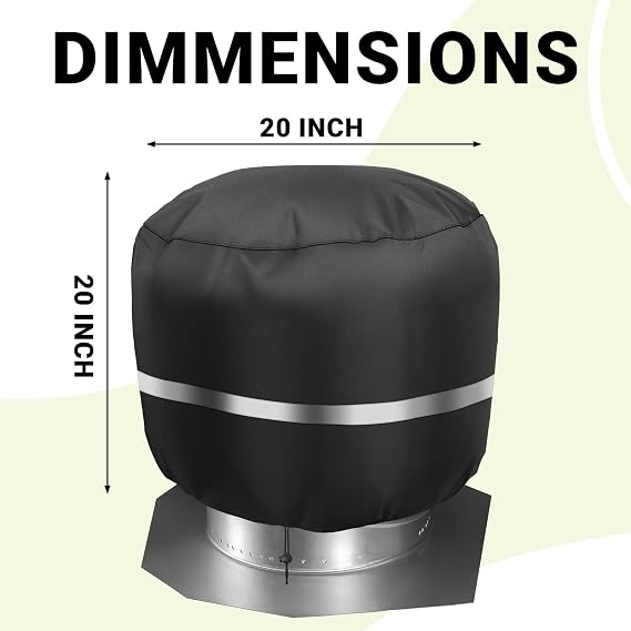Turbine Vent Cover Outdoor Roof Ventilator Cover Heavy Duty Waterproof Turbine Ventilator Protector Cover Black 20D x 20H (1 Pack)
