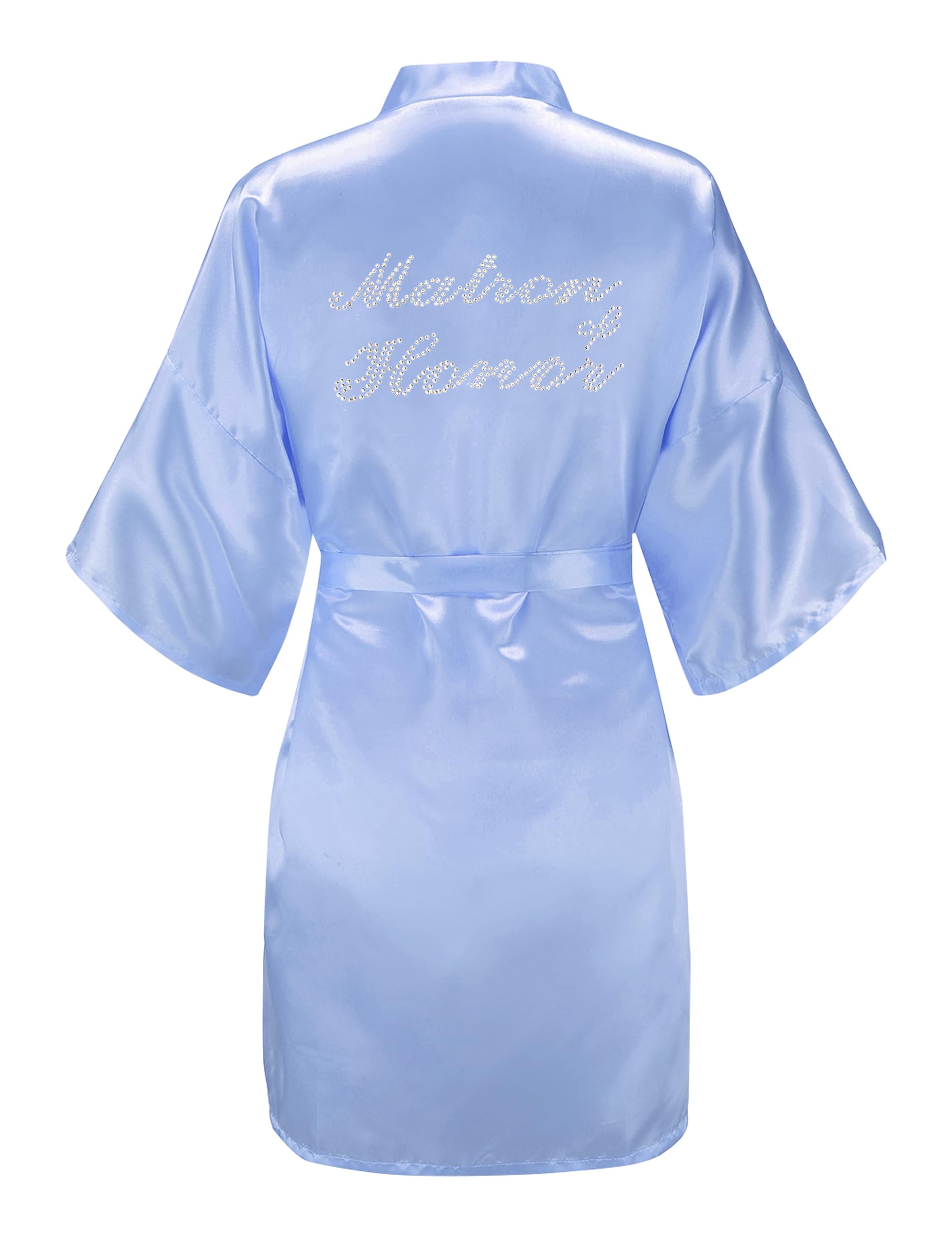 Women's One Size Silver Rhinestones Bride Bridesmaid Short Satin Robes for Wedding Party Getting Ready