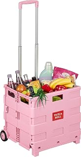 Relaxdays Einkaufstrolley, zusammenklappbar, Einkaufskorb mit Rollen, rosa