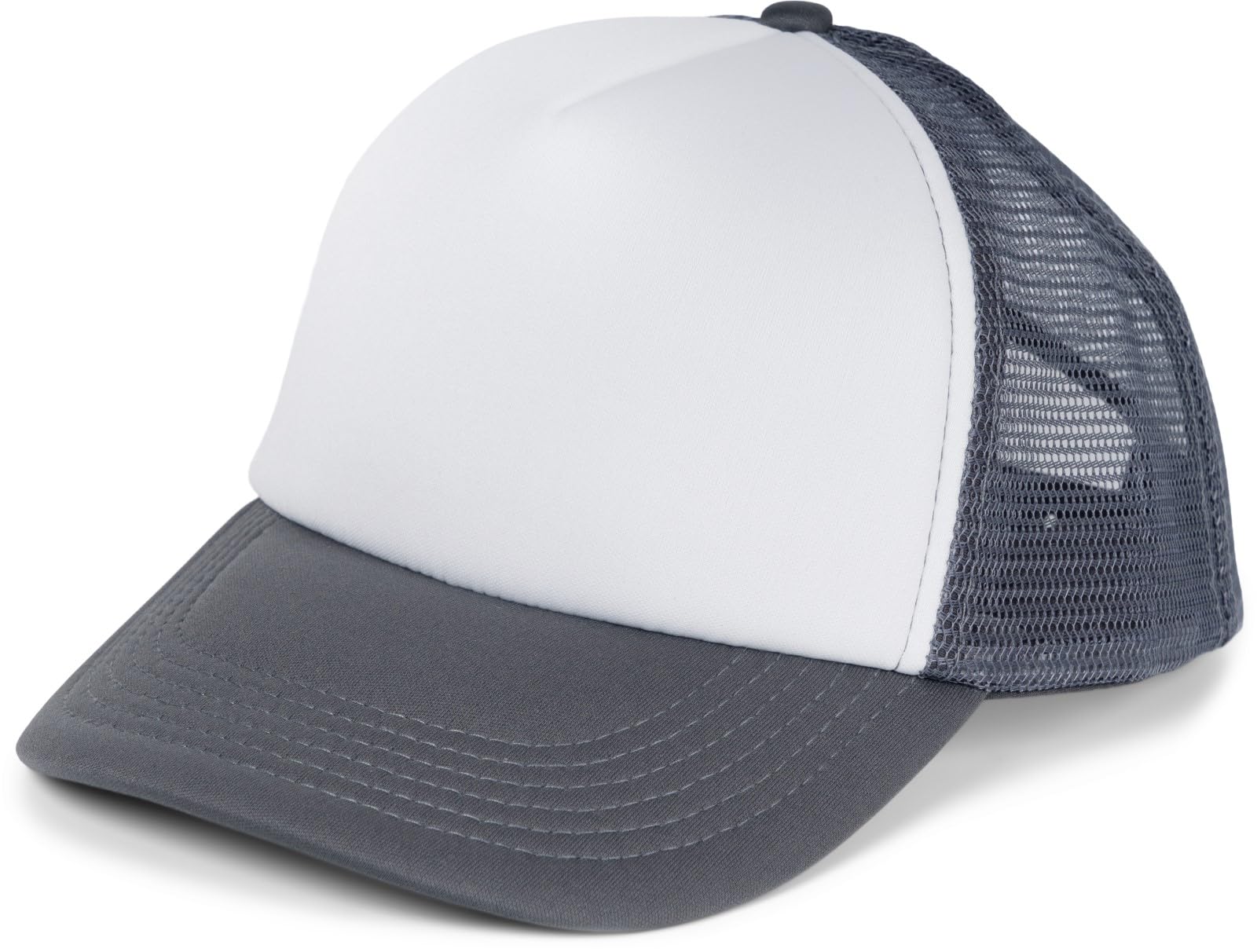 Stylebreaker Unisex White-Dark Grey 5-Panel Mesh Cap, Trucker Baseball Cap, Adjustable Click And Snap Closure, Cap 04023007, Colour:
