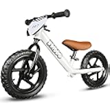 KRIDDO Toddler Balance Bike 2 Year Old, Age 24 Months to 5 Years Old, 12 Inch Push Bicycle with Customize Plate (3 Sets of Stickers Included), Gift Bike for 2-3 Boys Girls, White