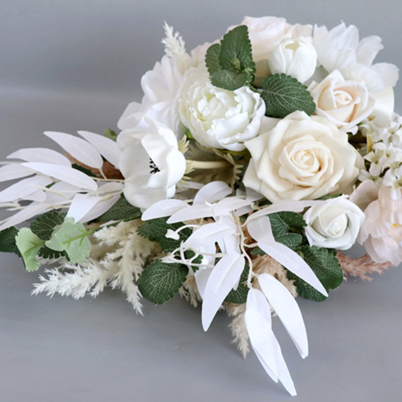 Amazon.co.jp: リボンと結婚式の花束白い人工花の花嫁介添人結婚式の
