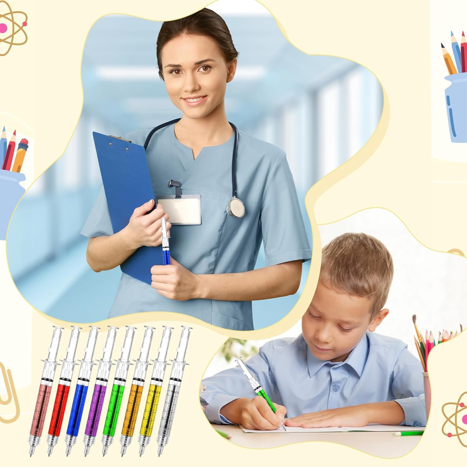 120 Pcs Syringe Retractable Nurse Pens Novelty Fun Multi Colors Medical Blood Ballpoint Pens Gifts for Nursing Student School Supplies Birthdays Doctor Pretend Party Favors (Classic Style, 8 Colors)