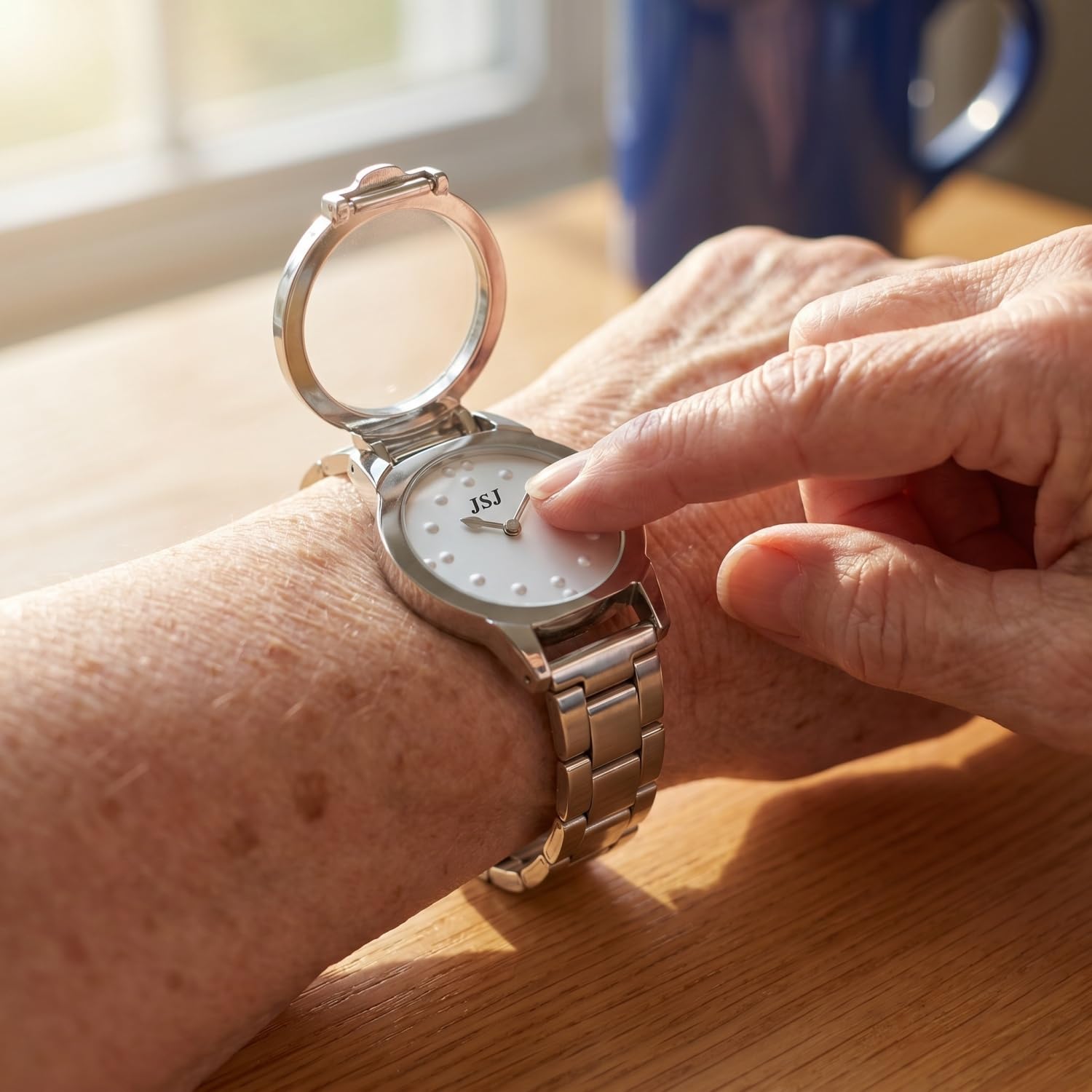 Taktile Armbanduhr aus Edelstahl für blinde Menschen oder ältere Menschen, batteriebetrieben, für Männer oder Frauen