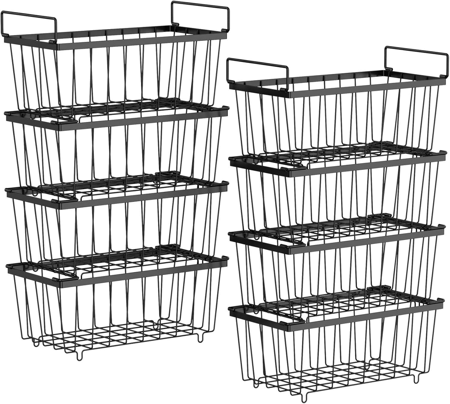 iSPECLE Deep Freezer Organizer Bins - 8 Pack Stackable Freezer Organizer Bins for 7 Cu.FT Chest Freezer Sort Food, Easy to Get Food from Bottom, Better Ventilation, Black 8-Black