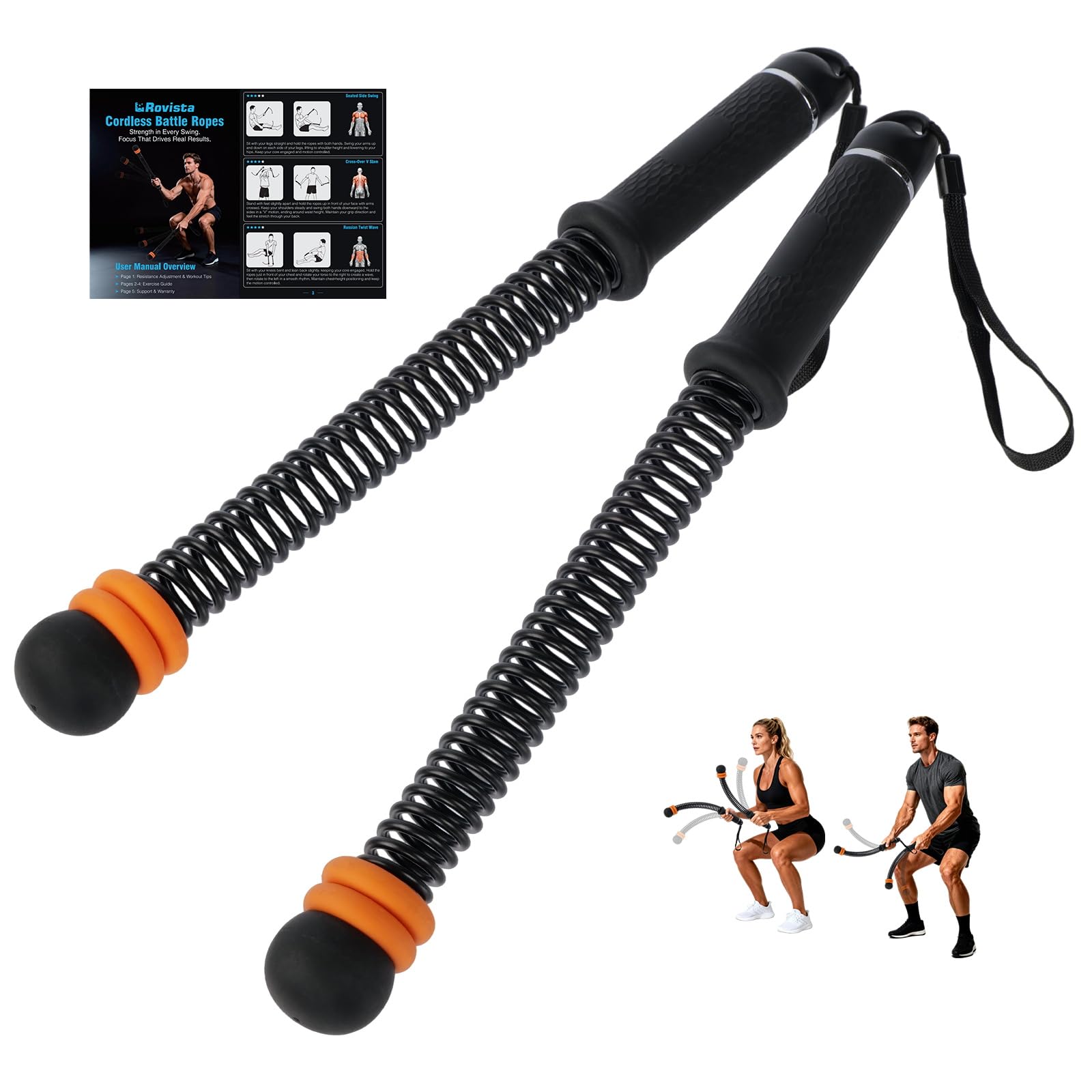 Photo 1 of 2 PCS Weighted Cordless Battle Ropes - Adjustable Resistance and Portable Ropeless Battle Ropes with Non Slip Handle - Low-Noise Exercise Rope for Instant Effective Workouts Anytime (Black)