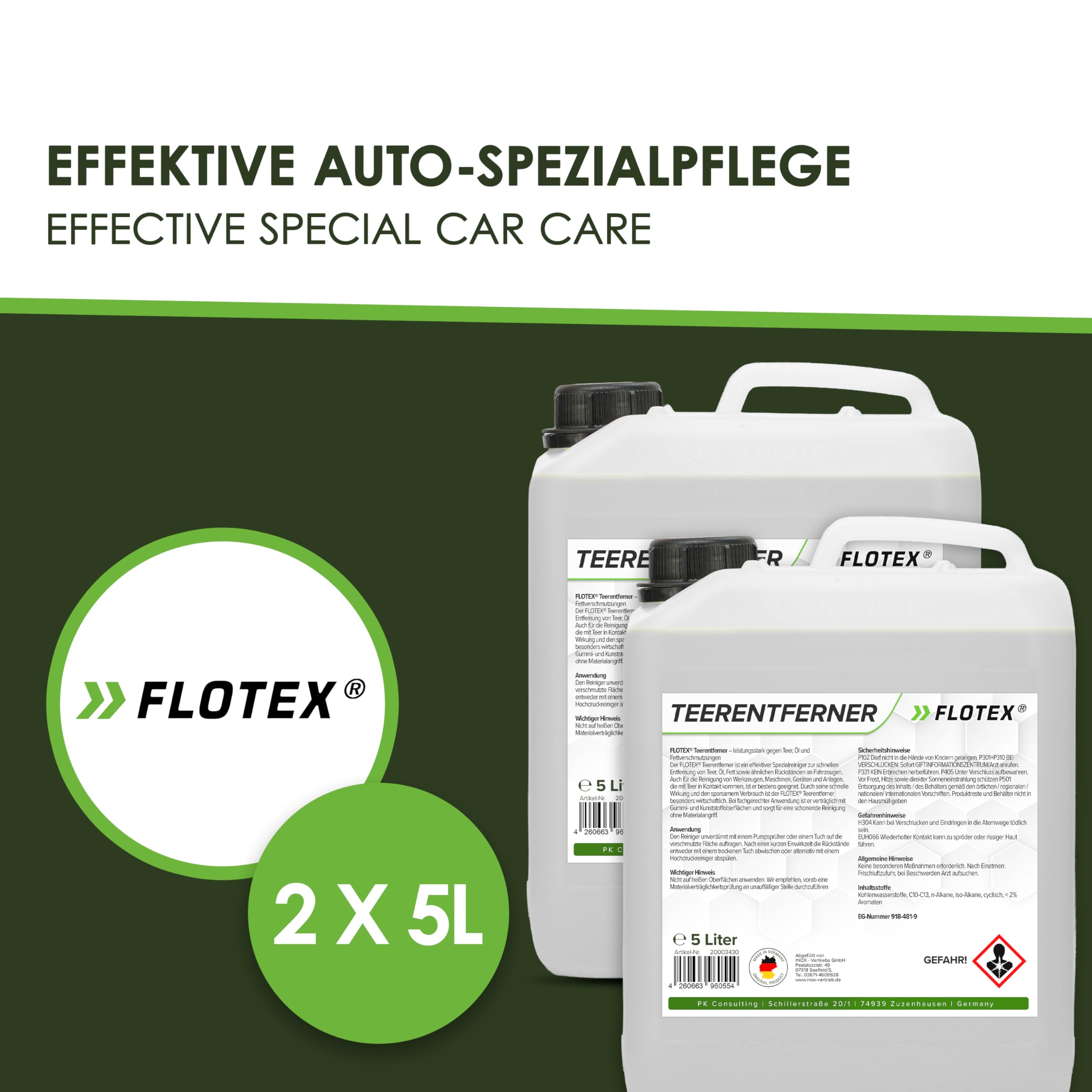 Profi Teerentferner Auto - 2x5L I Teer Entferner für Auto, Wohnmobil, Werkzeuge & Mehr - Löst effektiv Rückstände von Teer, Bitumen, Öl & Fett I Bitumen Entferner, Baumharzentferner