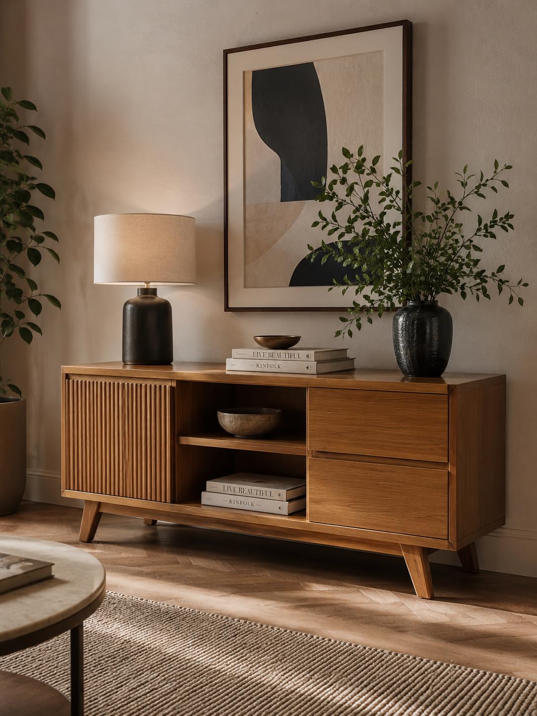 Premium Teak Wood and Plywood, Teak VINEER Storage Cabinet with Spacious Drawers and Shelves in Teak Colour Semi Matt Finish-image-24