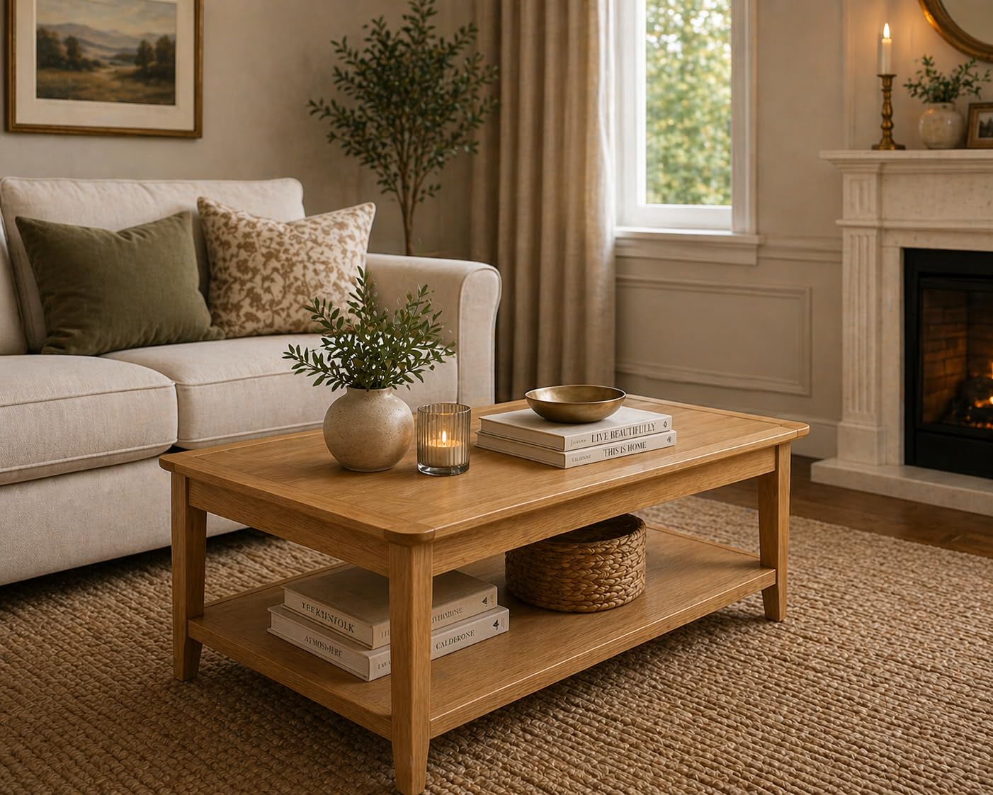 Home Furniture Group Ltd Langford Coffee Table with Shelf – Solid Wood Living Room Table – 90cm Rectangular Coffee Table – Oak, White or Grey Painted Finish – Requires Assembly
